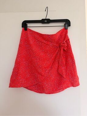 Mango Tie-Waist Floral Mini Skirt - Coral Pink
